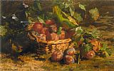 Basket Canvas Paintings - Still life with Plums in a Basket